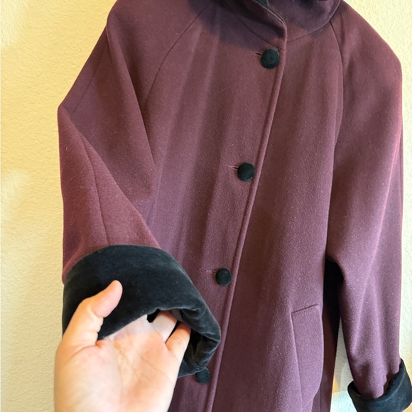 Vintage Jacqueline Ferrar 100% Wool Hooded Coat – Burgundy – Size 10 - Picture 5 of 8